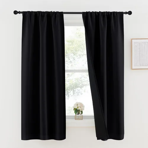 Vista 17 de NICETOWN Biscotti Beige 100% Cortinas opacas de 45" de largo para cocina, bolsillo con varilla para sótano completamente opaco, cortinas térmicas
