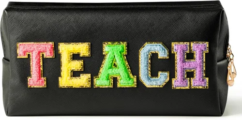 Vista 8 de CY2SIDE Bolsa de maquillaje con parche de letras coloridas, Negro, Enfermera-withe