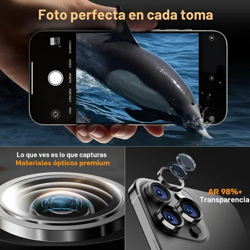 Vista 4 de Protector de lente de cámara para iPhone 15 Pro/15 Pro Max, protector de pantalla de vidrio templado, accesorios de cubierta de cámara individual