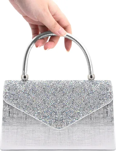 Vista 5 de Naimo Bolso de mano de cristal brillante con asa superior, bolso de hombro cruzado para boda, fiesta, novia