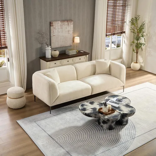 Vista 4 de Sofá moderno de 82 pulgadas con patas de metal, sofá boucle tapizado, sofás de lujo con asiento profundo de 3 plazas, sofá alto y minimalista