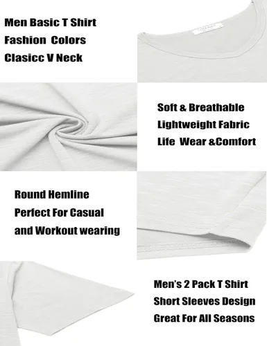 Vista 5 de COOFANDY Paquete de 2 camisetas de manga corta con cuello en V para hombre