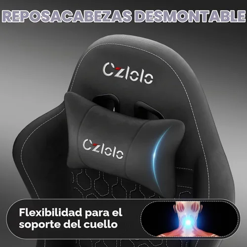 Vista 7 de Czlolo Silla de juegos grande y alta de tela con reposapiés extendido Negro