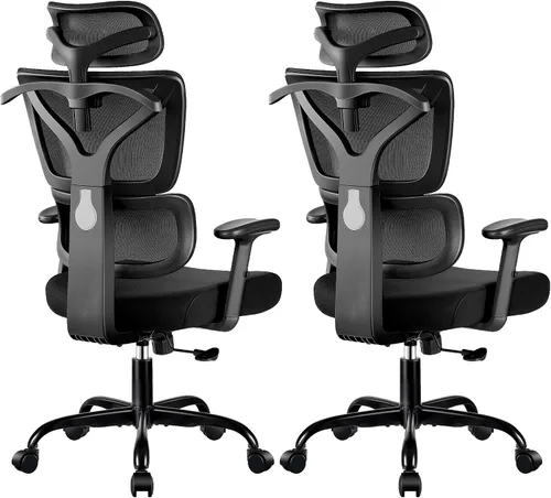 Vista 17 de Silla de Oficina Ergonómica de Respaldo Alto Silla de Escritorio con Soporte Lumbar, Silla de Computadora de Malla Transpirable con Reposabrazos