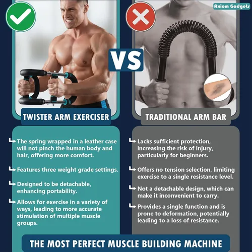 Vista 3 de Entrenador giratorio de brazo ajustable, barra de potencia de 40 a 130 libras para fuerza superior del cuerpo, equipo de entrenamiento portátil