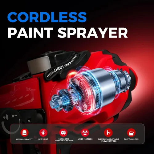 Vista 2 de Pulverizador de pintura inalámbrico compatible con Makita de batería máxima de 18 V HVLP, pistola de pintura eléctrica con luz LED, pintor
