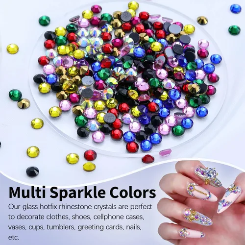 Vista 5 de 6400 diamantes de imitación termoadhesivos de cristal, diamantes de imitación de topacio con parte trasera plana para manualidades, ropa, piedras