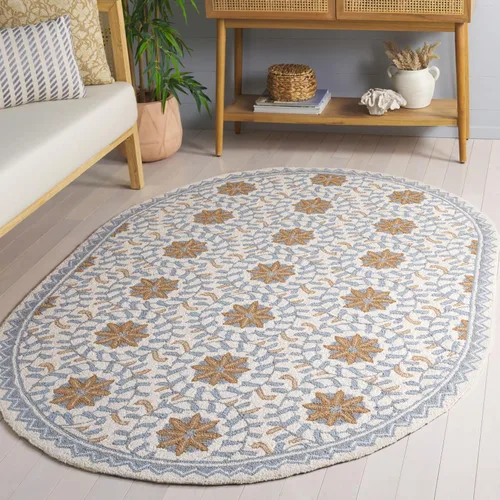 Vista 16 de SAFAVIEH Chelsea Collection - Alfombra decorativa de 1 pies 8 pulgadas x 2 pies 6 pulgadas, marfil y azul, lana de campo francesa enganchada a mano
