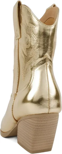 Vista 3 de Soda "BLAZING" Botín estilo del Oeste para mujer con tacón bajo (ajuste ancho disponible)