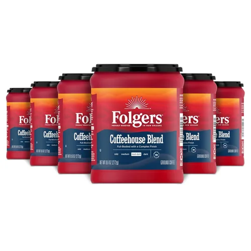 Vista 24 de Café molido Folgers Coffeehouse Blend, tostado medio-oscuro, 9.6 onzas