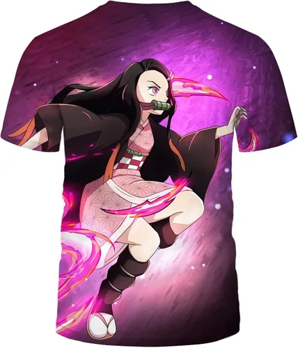 Vista 2 de Girren Fashion 3D Anime Demon Slayer Kamado Nezuko T-Shirt Casual Printed Crew Neck Novelty Shirts