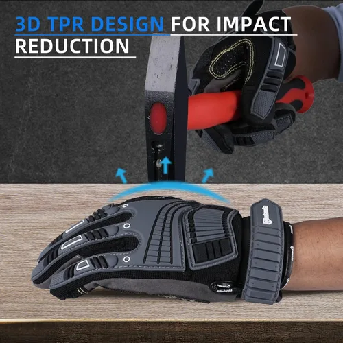 Vista 5 de ANDANDA Guantes de trabajo resistentes para hombre, guantes de trabajo antiimpacto, TPR antivibración, antideslizantes, aptos para pantalla táctil