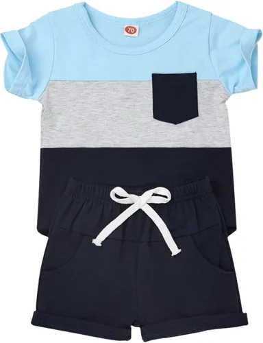 Vista 39 de Ropa para bebé niño pequeño, trajes de verano de manga corta, camiseta de retazos y pantalón con bolsillo, conjunto de 2 piezas, 12 meses a 4 años
