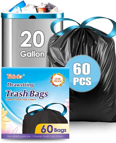 Vista 20 de Teivio Bolsas de basura grandes con cordón de 20 galones, 26 unidades, bolsas de basura fuertes y altas para cocina, hogar, oficina, residuos