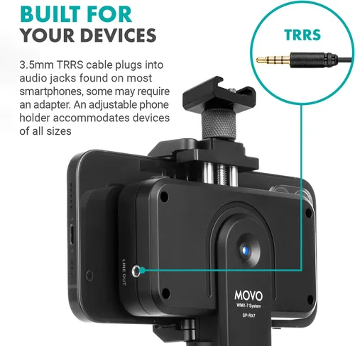 Vista 4 de Movo WMX-7-SP Sistema de micrófono inalámbrico Lavalier VHF para teléfonos inteligentes - Micrófono inalámbrico Lav para iPhone y Android - Receptor