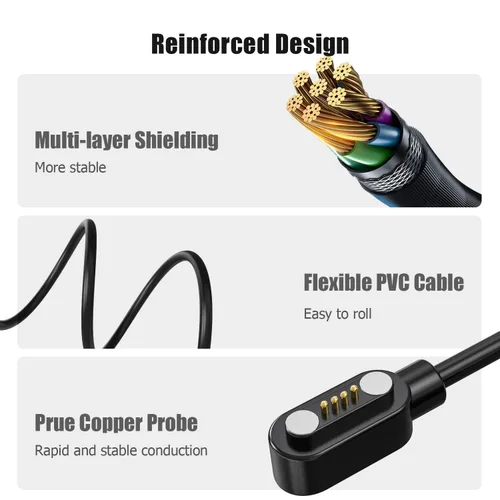 Vista 2 de Compatible con el cargador de reloj inteligente K52, Lamshaw 39.4 in, cable de carga USB magnético de repuesto, cable de carga compatible con LIGE