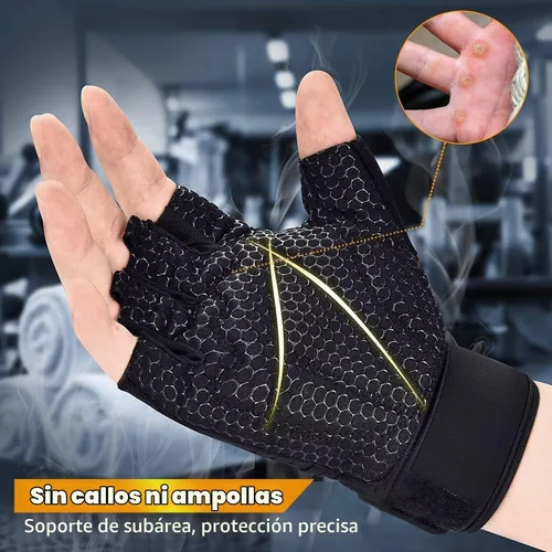 Vista 4 de ihuan Guantes transpirables para levantamiento de pesas: soporte de muñeca para ejercicio sin dedos Mejora la protección de la palma Agarre