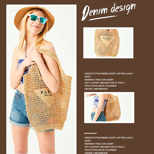 Vista 4 de QZUnique Bolso tejido de paja para mujer, bolso de hombro de verano, bolso de playa, hobo vacacional, bolso de mano de paja, Beige