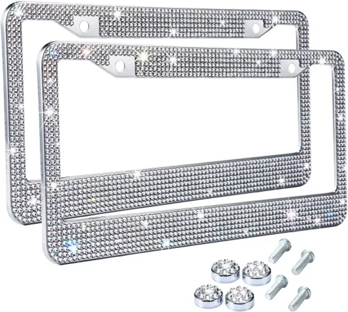 Vista 10 de Marcos de matrícula multicolor con diamantes de imitación brillantes para mujer, cubierta de matrícula de metal a prueba de óxido, accesorios