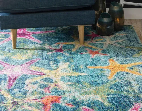 Vista 5 de Alfombra moderna Positano de estilo costero de Loom, Polipropileno, Azul marino