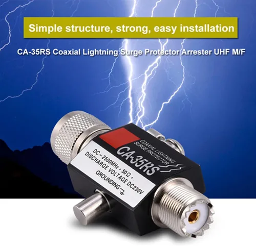 Vista 3 de DAUERHAFT Protector de rayos coaxial, DC 230A Protector de rayos coaxial Pararrayos macho a hembra Conector UHF de hierro UHF Pararrayos coaxial