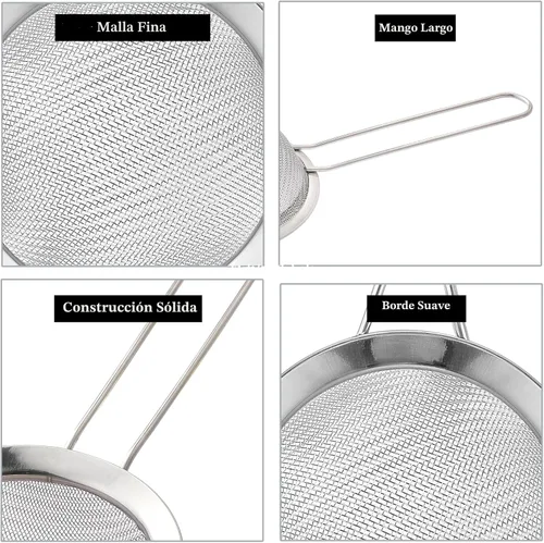 Vista 3 de Paquete de 2 coladores de malla fina, mini colador de acero inoxidable con asa para cocina, tamices de metal para colar té, matcha, cóctel, jugo