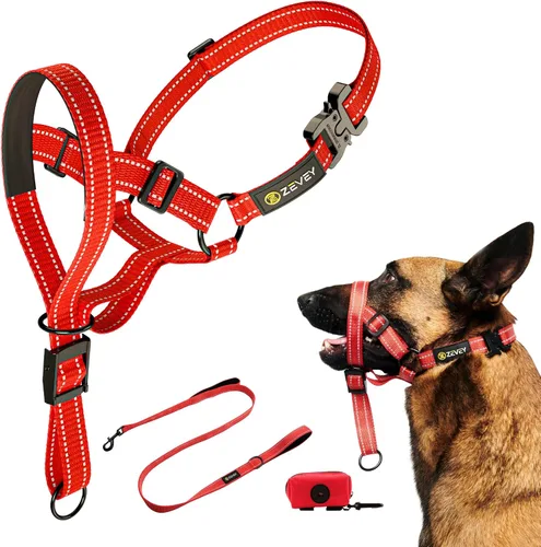 Vista 13 de Collar para la cabeza de perro con correa y correa de seguridad que detiene los tirones pesados de la correa, acolchado reflectante para la cabeza