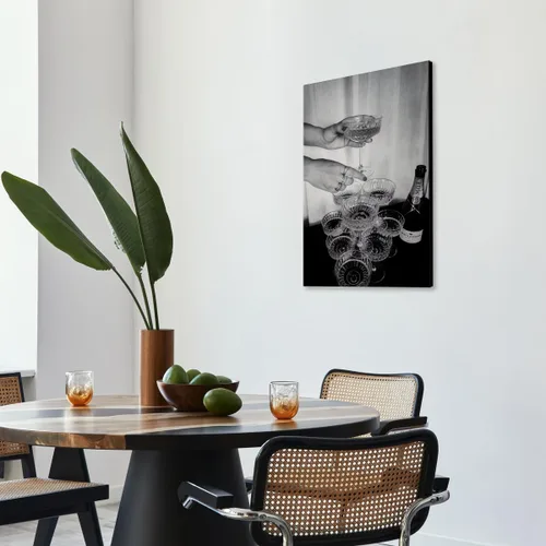 Vista 6 de Lienzo de pared en blanco y negro, cuadros modernos con copas de champán, decoración de habitación femenina, retro, vino y alcohol, imágenes