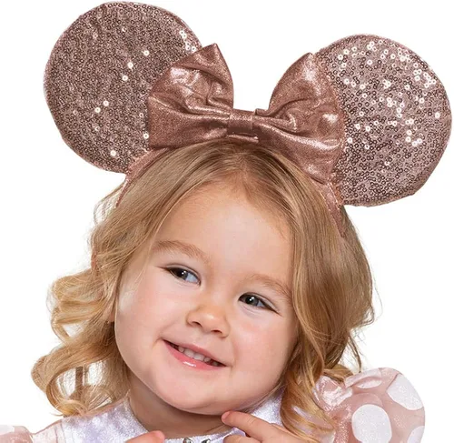 Vista 3 de Disfraz clásico de Minnie Mouse de oro rosa para niña pequeña