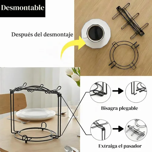 Vista 4 de YOLIFE Soporte para tazas de té. para 6 tazas, 6 platitos, 6 cucharas, desarmable., Negro
