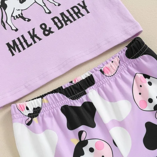 Vista 75 de fhutpw Conjunto de camiseta de manga corta con estampado de vaca y pantalones acampanados de dibujos animados para niñas