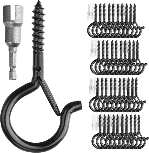 Vista 10 de PlusRoc Paquete de 20 ganchos de tornillo para colgar plantas al aire libre Negro