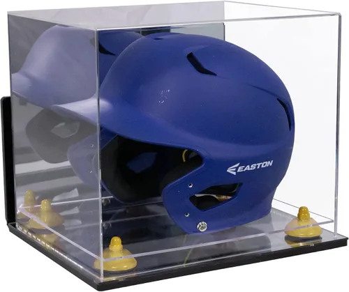 Vista 101 de Better Display Cases Vitrina acrílica para casco de bateo de béisbol con espejo, elevadores rosados, montaje en pared y base de espejo (V22/A012)