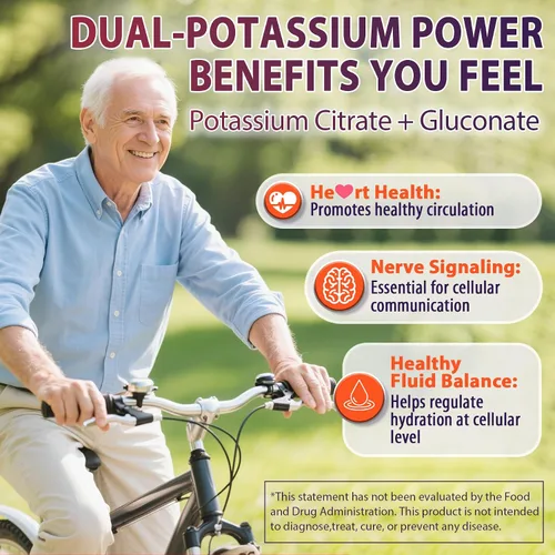 Vista 4 de Suplemento de citrato de potasio y gluconato de potasio, 1200 mg Dos formas de gomitas de potasio, con magnesio, Omega-3, calcio, vitamina D3 K2 B12