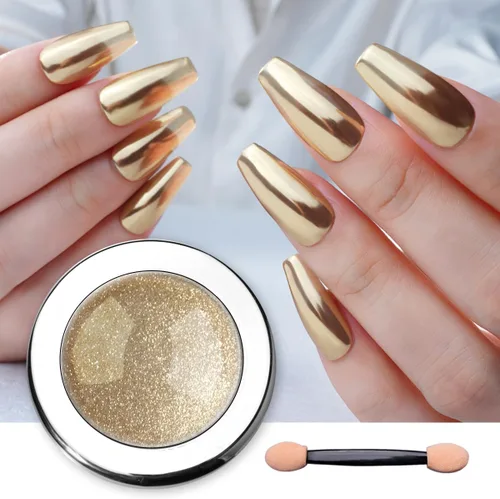 Vista 15 de Pretty Diva Polvo de uñas cromado, polvo de cromo para uñas con efecto espejo de bronce/cobre, polvo cromado metálico con reflejos para arte
