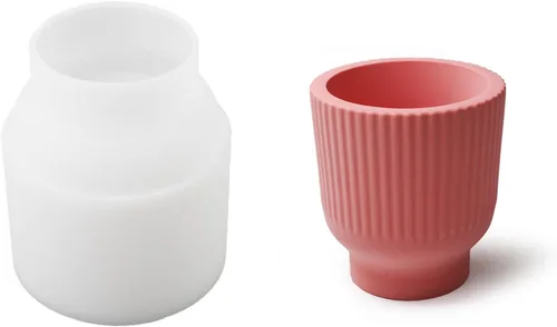 Vista 9 de Moldes redondos para tarros de velas, moldes de silicona cilíndrica creativa, moldes para hacer botellas redondas de rayas de hormigón