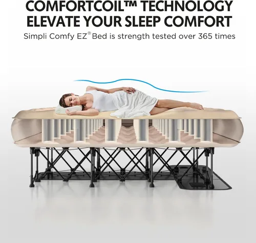 Vista 5 de Simpli Comfy EZ Bed - Colchón de aire autoinflable individual con marco integrado, bomba y funda con ruedas, cama de aire inflable perfecta