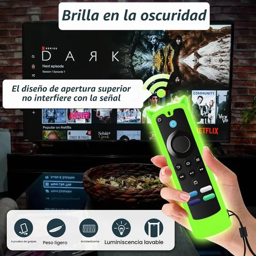 Vista 4 de Paquete de 2 fundas protectoras para control remoto, funda de silicona para control remoto que brilla en la oscuridad con cordón
