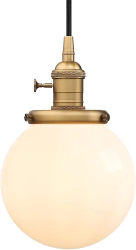 Vista 10 de Pathson Milk White Globe Pendant Light with Switch, Modern Pendant Lamp with Adjustable Wire Cord, Frosted Glass Ceiling Lighting Fixture Decor for