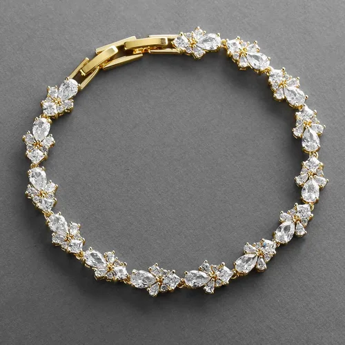 Vista 3 de Mariell Pulsera de tenis de cristal de circonita cúbica dorada para boda y novia, regalo de joyería para mujeres, novias, madre de la novia, 7 14