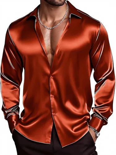 Vista 25 de Barry.Wang Camisas de discoteca de los años 70 para hombre, camisas beige B