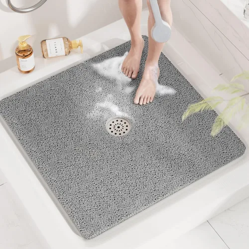 Vista 22 de HITSLAM - Tapete cuadrado para ducha, de 24 x 24 pulgadas, tapete de baño antideslizante para bañera, tapetes de baño de alcachofa de PVC suave