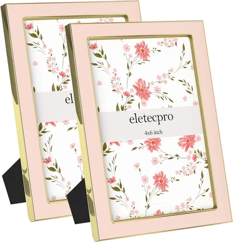Vista 45 de eletecpro 4x6 Enamel Picture Frame with Real Glass Cover, Pink, 1-Pack Rosa con oro