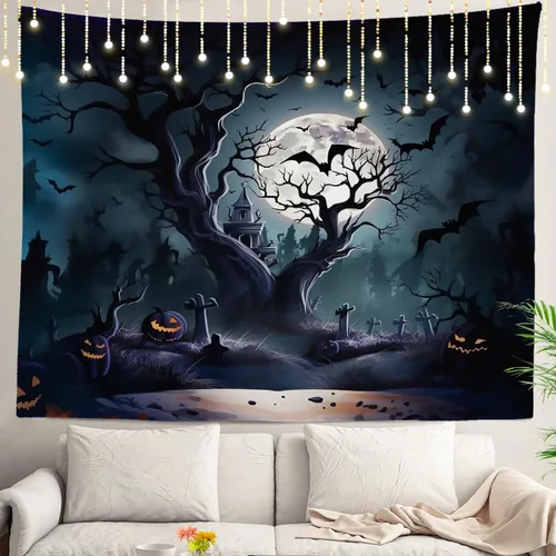 Vista 22 de Shrahala Tapiz de pared de hojas de arce otoñal, hojas rojas sin costuras sobre negro para colgar en la pared, tapiz grande decorativo de fibra