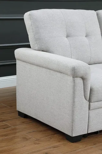 Vista 10 de Moderno sofá modular convertible con diván de almacenamiento reversible, sofá cama extraíble de lino tapizado de 84 pulgadas, sofá esquinero