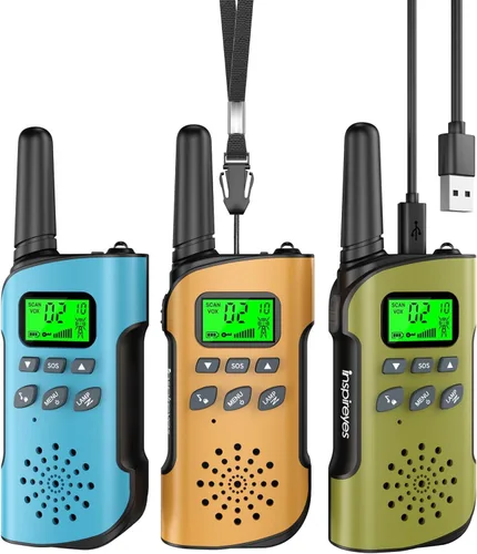 Vista 13 de Inspireyes Walkie Talkies para niños, paquete de 2 recargables de largo alcance, juguetes para niños y niñas de 3 a 12 años, juguete de radio de 2