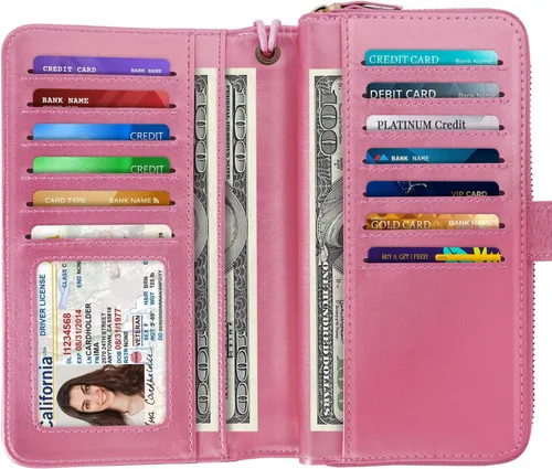 Vista 2 de Coco Rossi Billeteras para mujer con múltiples tarjetero, cartera de embrague, tarjetero, organizador de tarjetas para mujer con correa