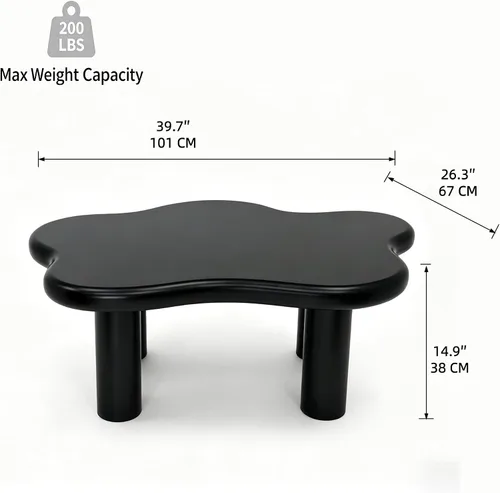 Vista 2 de Mesa de centro irregular moderna de 40 pulgadas, mesa de centro única de nube para sala de estar, mesas centrales bajas y lindas con 4 patas