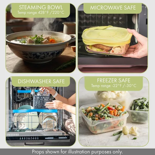 Vista 4 de Tapas elásticas de silicona reutilizables – 6 fundas multicolor para alimentos para cuencos, tazas y recipientes – herméticas, a prueba de fugas