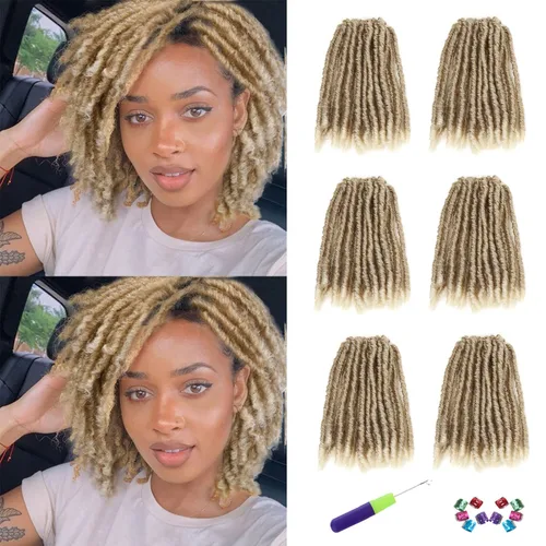 Vista 15 de WIGNEE Cabello de Ganchillo 120 Hebras Locs Sintéticos 8 Pulgadas Locs Suaves Pre-Trenzados 6 Paquetes Cabello de Ganchillo Pre-Anudado para Mujeres